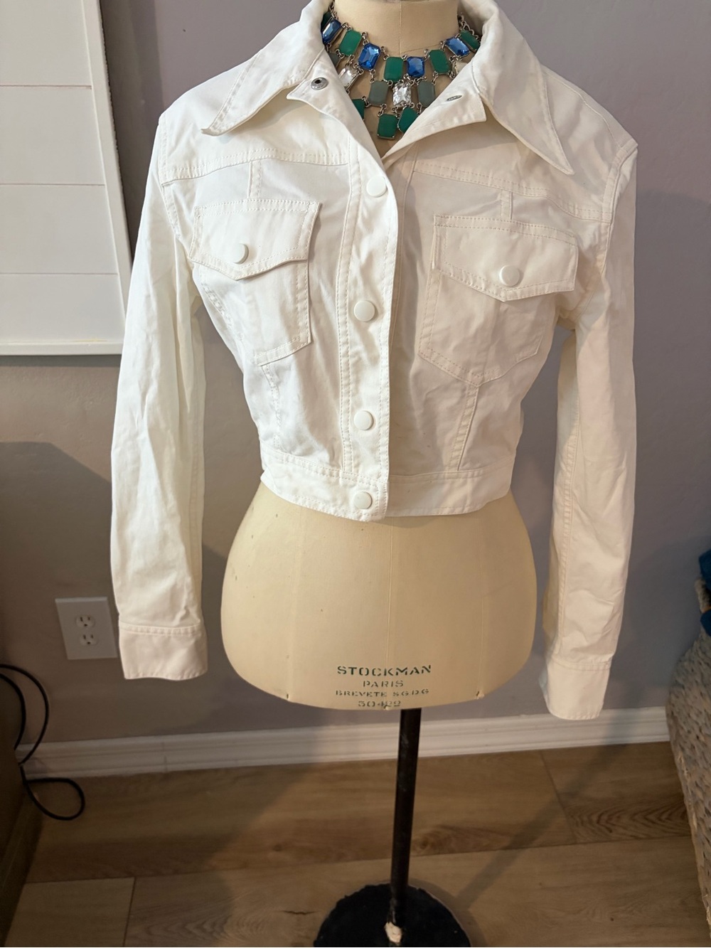 Herve Leger White Cropped Denim-Style Jacket